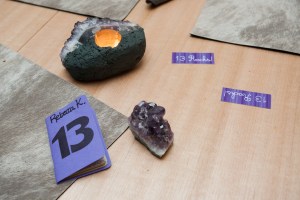 13 Rocks--Amethysts made special party favors, little books found on etsy, table cards from moo.com